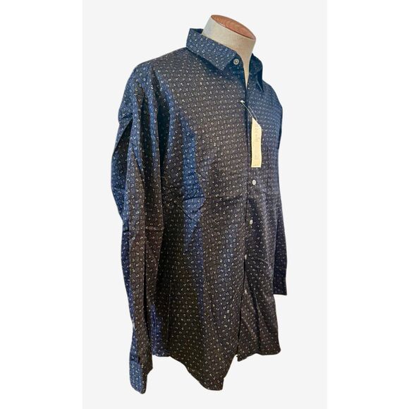 New!  Perry Ellis Men’s Button Front Casual Shirt Sz. M Navy Blue Geometric Prin - Picture 6 of 12